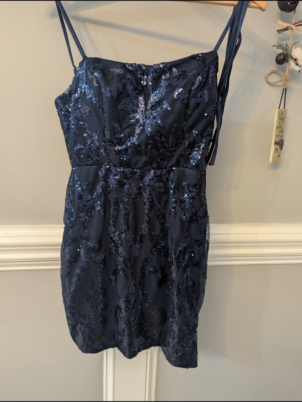 Women's Navy Sequin Spaghetti Strap Dress